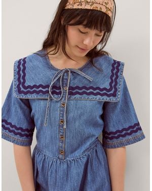 Monsoon Shelby Square Collar Denim Midi Dress Blue
