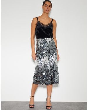 Monsoon Sia Sequin Midi Skirt Silver - Blue