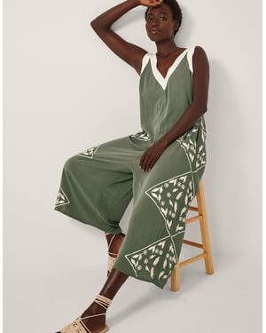 Monsoon Rhea Embroidered Culotte Romper Green