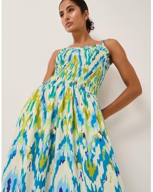Monsoon Women's Blue & Green Printed Coralie Drop Waist Maxi Dress, Size: M