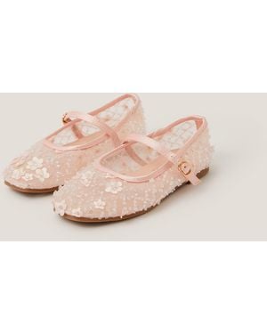 Monsoon Flower Sparkle Mesh Ballet Flats Pink
