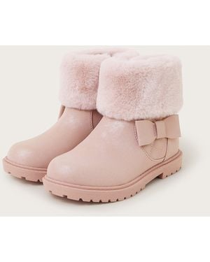 Monsoon Bow Faux Fur Cuff Boots Pink