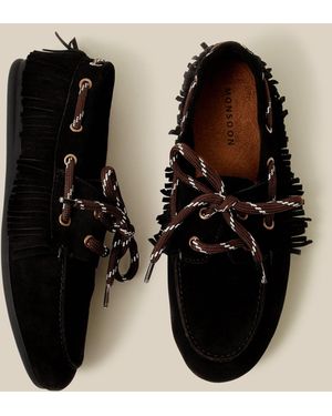 Monsoon Alba Fringe Suede Moccasin Loafers Black
