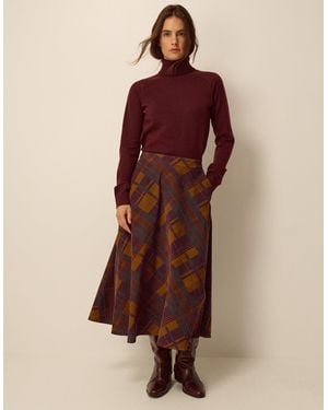 Monsoon Melinda Check Print Corduroy Midi Skirt Brown