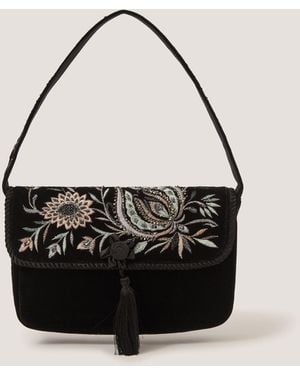 Monsoon Osha Embroidered Velvet Shoulder Bag - Black