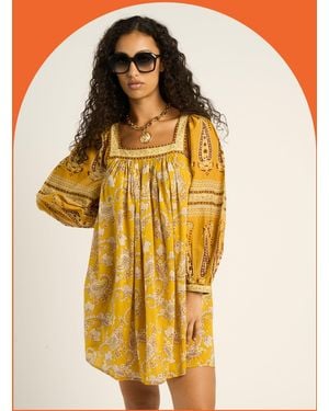 Monsoon Petite Mendigote Rabea Square Neck Paisley Mini Dress Yellow