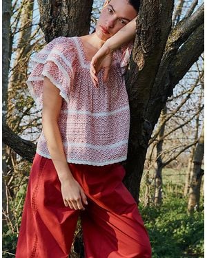Monsoon East Alina Printed Floral Lace Insert Top Pink