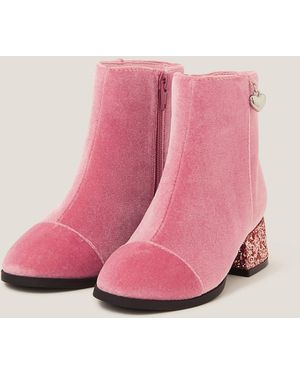 Monsoon Velvet Glitter Heel Boots Pink