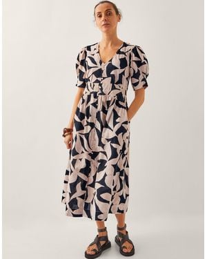 Monsoon Annie Puff-sleeve Midi Dress Black