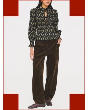 Monsoon Antik Batik Chino Floral Jacquard Smocked Blouse Black - White