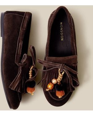 Monsoon Tabitha Suede Moccasin Loafers Brown - Black