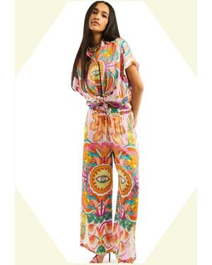 Monsoon Wild Yseult Print Wide Leg Trousers Pink - White
