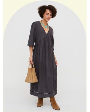 Monsoon Raffya Ibiza Cutwork Midi Dress Grey - Blue