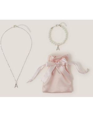 Monsoon Initial Necklace & Bracelet Pouch Set Multi - Natural