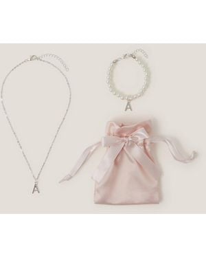Monsoon Initial Necklace & Bracelet Pouch Set Multi - Natural