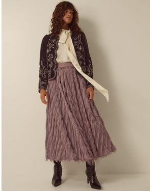 Monsoon Fayana Fringe A-line Midi Skirt Mink - Brown