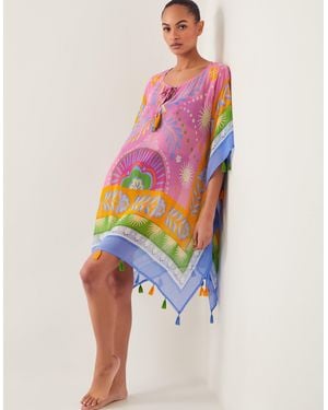 Monsoon Monika Floral Print Mini Kaftan - Pink