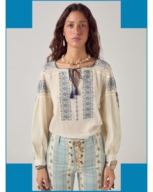 Monsoon Maison Hotel Claudia Embroidered Blouse Blue - White
