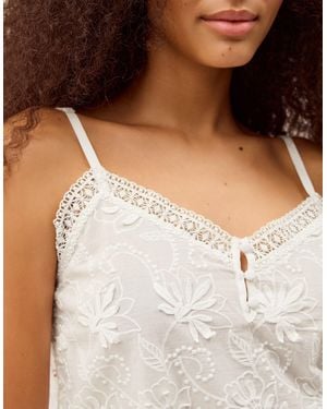 Monsoon Rosie Embroidered Cami Top White - Brown