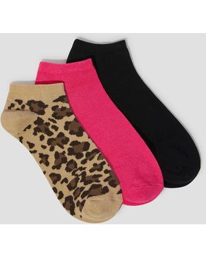 Monsoon 3-pack Plain And Leopard Print Trainer Socks - Pink