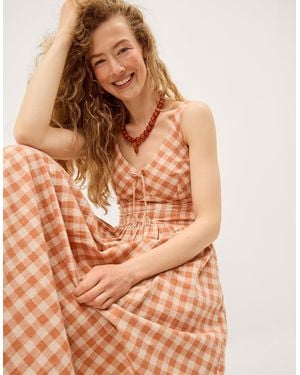 Monsoon Hattie Sleeveless Gingham Midi Dress Orange - Brown