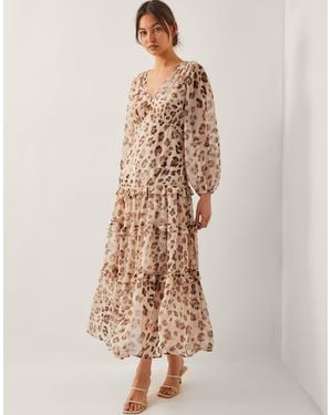Monsoon Women's Brown & Beige Leopard Print Leona Maxi Dress, Size: 8 - Natural
