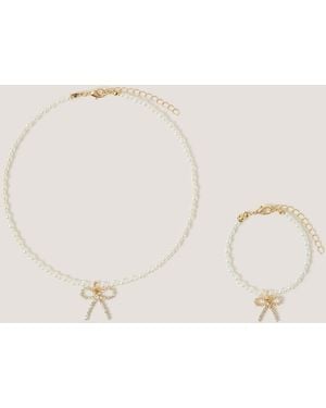 Monsoon Bow Pearl Necklace & Bracelet Set - Natural