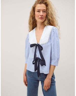 Monsoon Xenia Tie Front Stripe Blouse Blue