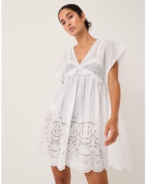 Monsoon Lola Broderie Mini Swing Dress White