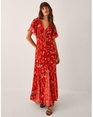 Monsoon Tallie Floral Cape Maxi Dress Orange - Red