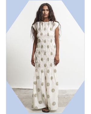 Monsoon Par & Escala Bee Smocked Sun Print Maxi Dress White