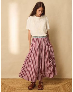 Monsoon East Vika Hand-woodblock Stripe Maxi Skirt Red - Brown