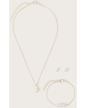 Monsoon Girls Silver Bridesmaid Pearl Jewellery Set - Natural