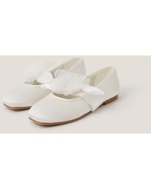 Monsoon Flower Strap Satin Ballet Flats Ivory - Natural