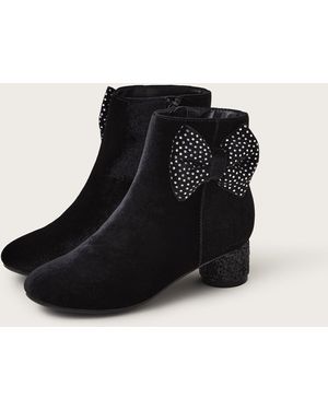 Monsoon Velvet Bow Boots Black