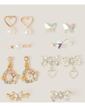 Monsoon 8-pack Jewel Butterfly Earrings & Rings - Natural