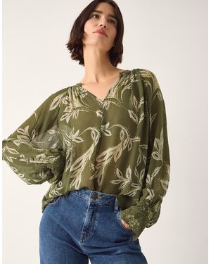 Monsoon Leona Leaf Print Blouse - Green