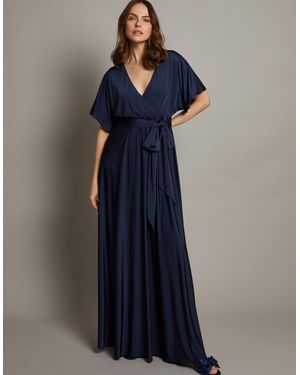 Monsoon Jillian Drape Tie Waist Bridesmaid Dress Blue
