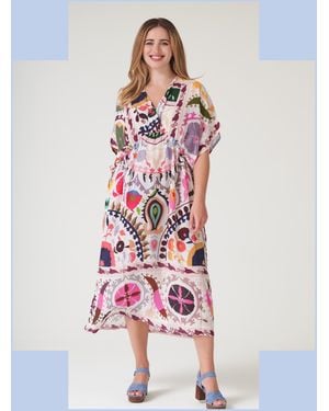 Monsoon One Hundred Stars Susani Print String Midi Dress Pink - White