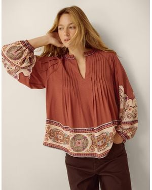Monsoon Women's Brown Floral Print Alexandra Pintuck Blouse, Size: S