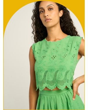 Monsoon Petite Mendigote Tifaine Broderie Cropped Top Green