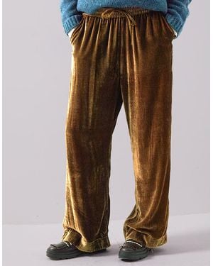 Monsoon East Rumi Velvet Straight Leg Trousers Green - Brown