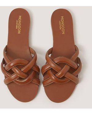 Monsoon Safi Woven Leather Slide Sandals Tan - Brown