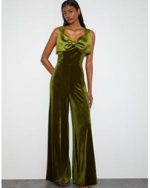 Monsoon X Sarah Corbett-winder Satin Bow Velvet Jumpsuit Green