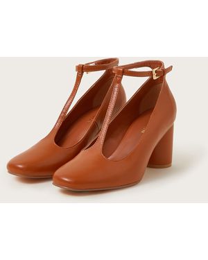 Monsoon Tala T-strap Mary Jane Heels Tan - Brown