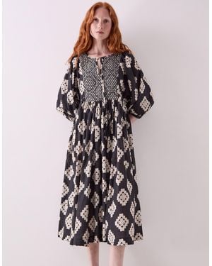 Monsoon East Kaira Cotton Midi Dress Black
