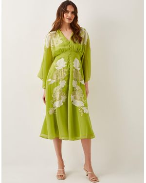 Monsoon Tilly Floral Embroidered Midi Dress Green