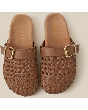 Monsoon Freya Woven Leather Mules Natural - Brown