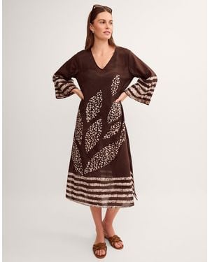 Monsoon Aurora Printed Midi Beach Dress Brown