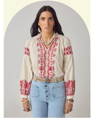 Monsoon Maison Hotel Antonella Floral Embroidered Blouse Red
